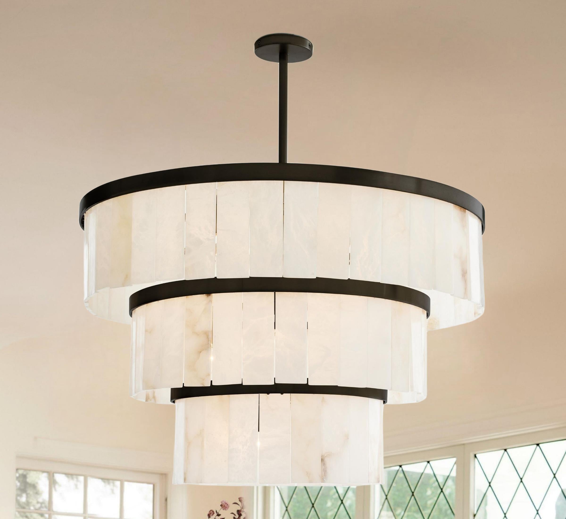 Windham Alabaster 3 Tier Chandelier - BlackBlushlighting