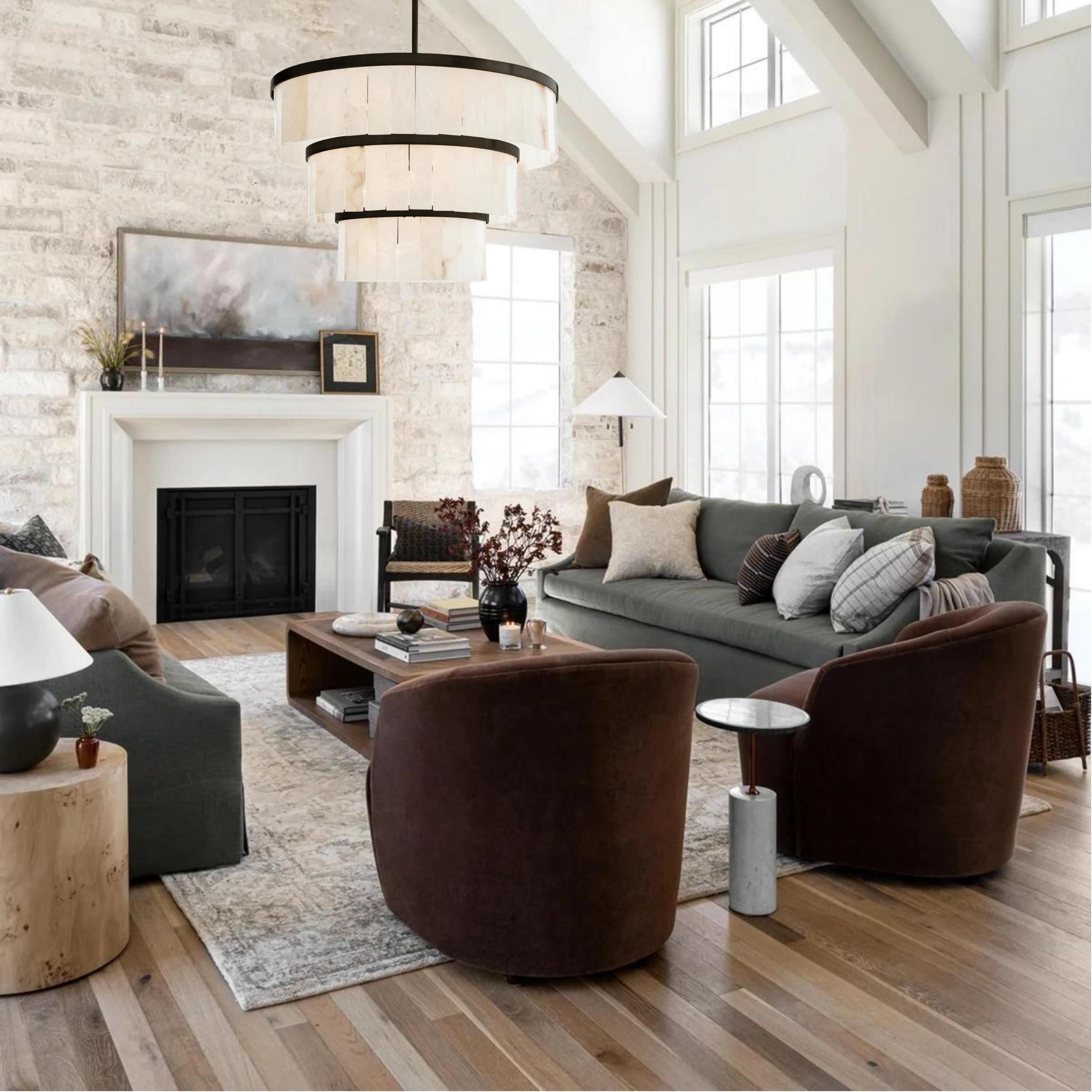 Windham Alabaster 3 Tier Chandelier - BlackBlushlighting