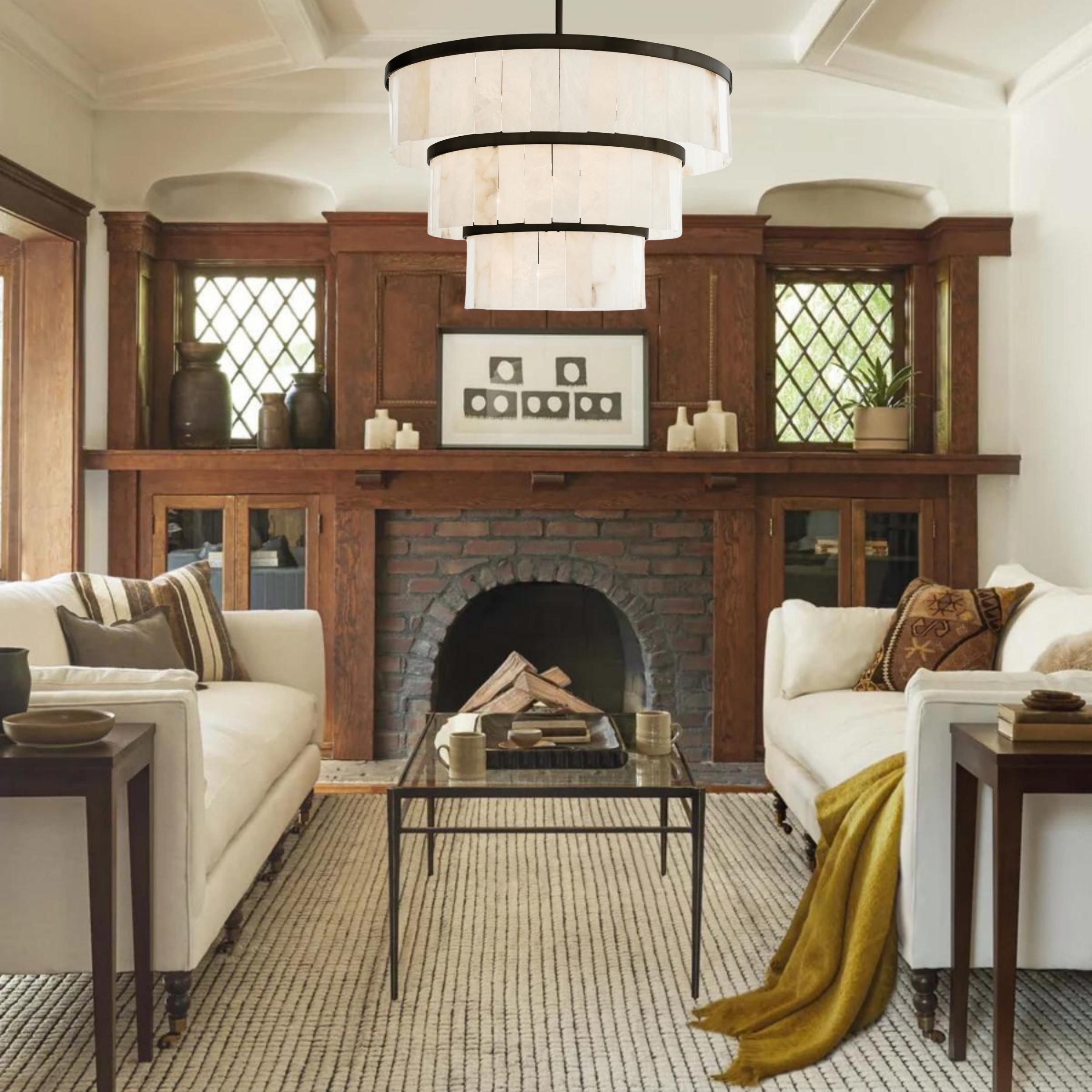 Windham Alabaster 3 Tier Chandelier - BlackBlushlighting