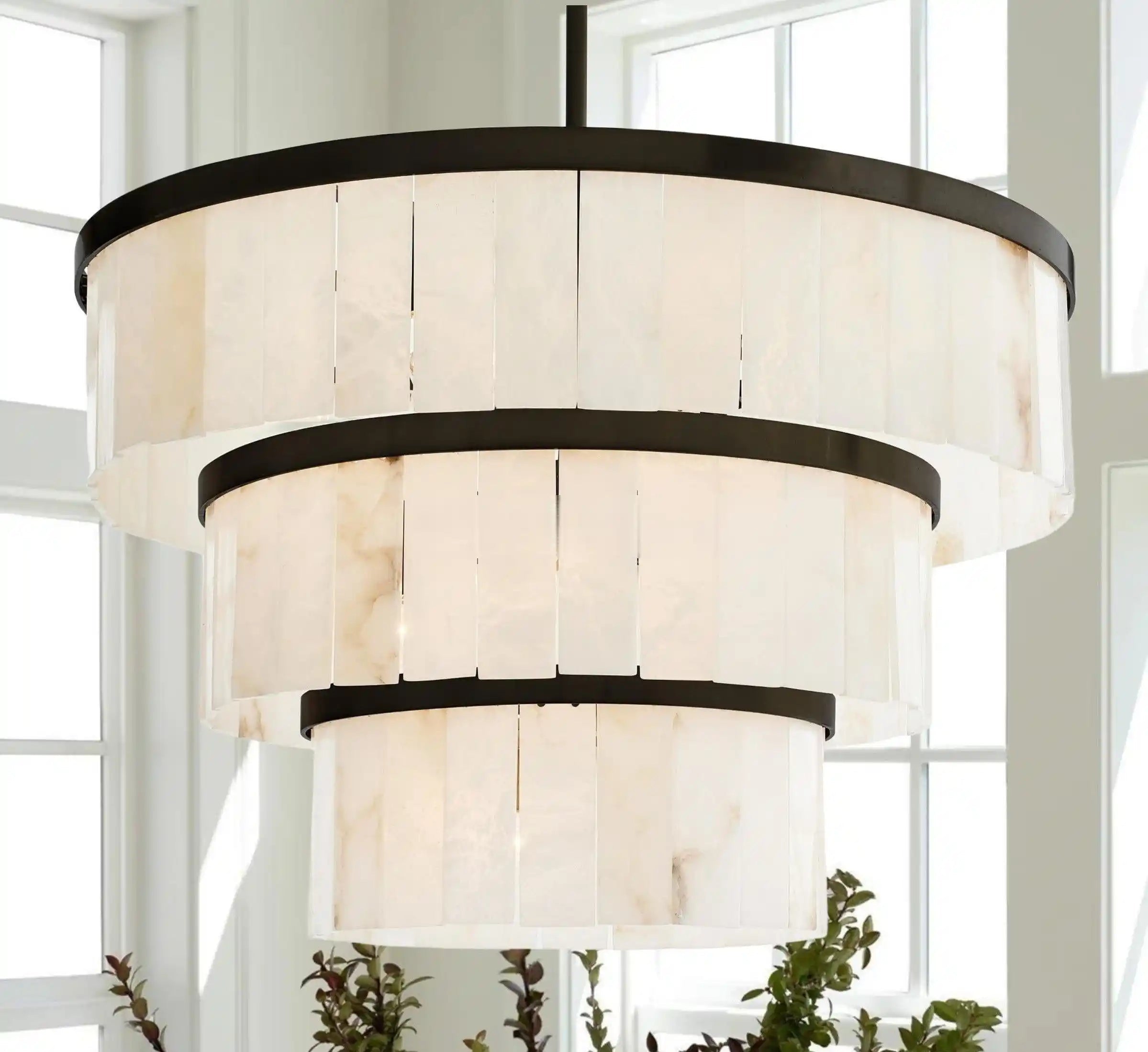 Windham Alabaster 3 Tier Chandelier - BlackBlushlighting