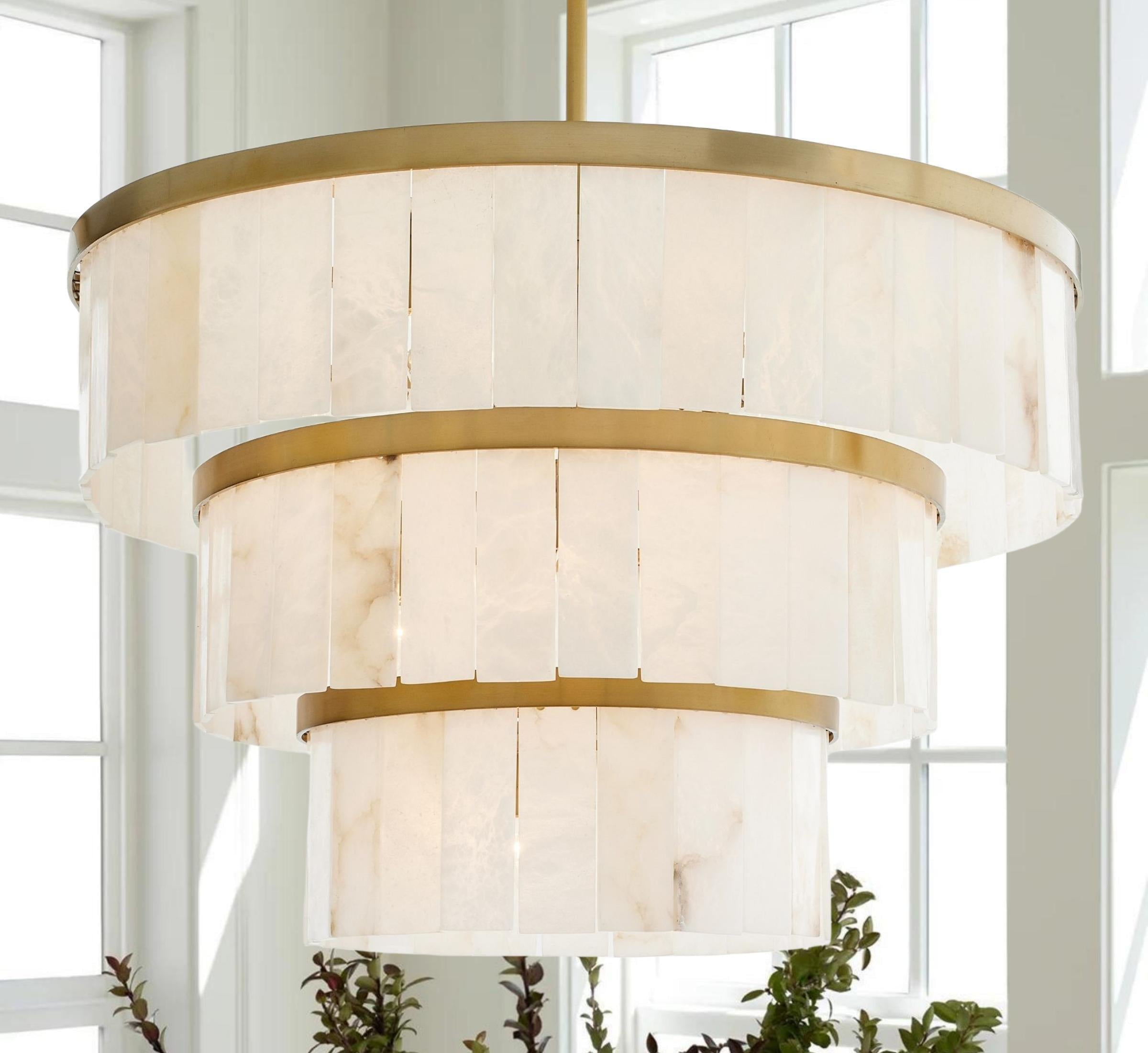 Windham Alabaster 3 Tier Chandelier - BrassBlushlighting