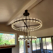 Dante Crystal Modern Round Two-Tier Chandelier, Staircase Chandelier 60"