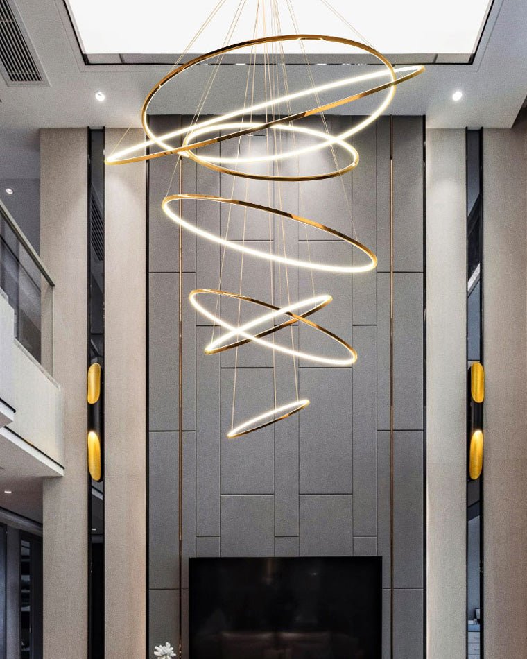 WOMO Large Tiered Ring LED Foyer Chandelier-WM2160 - 8 RingsGolden3 White Colors & Dimmable with RemoteBlushlighting