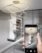WOMO Large Tiered Ring LED Foyer Chandelier-WM2160 - 8 RingsGolden3 White Colors & Dimmable with RemoteBlushlighting