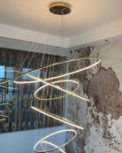 WOMO Large Tiered Ring LED Foyer Chandelier-WM2160 - 7 RingsShiny Black3 White Colors & Dimmable with RemoteBlushlighting