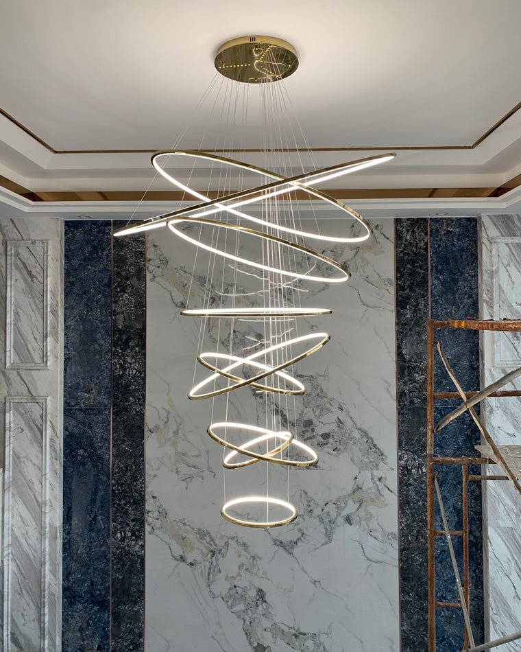 WOMO Large Tiered Ring LED Foyer Chandelier-WM2160 - 8 RingsGoldenWarm White & No dimmableBlushlighting