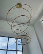 WOMO Large Tiered Ring LED Foyer Chandelier-WM2160 - 7 RingsShiny Black3 White Colors & Dimmable with RemoteBlushlighting