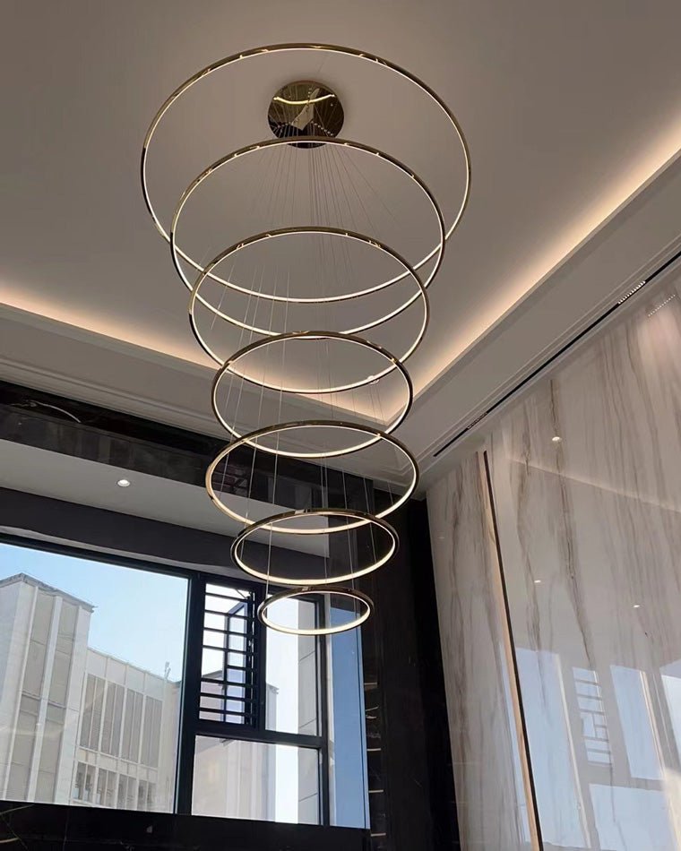 WOMO Large Tiered Ring LED Foyer Chandelier-WM2160 - 5 RingsGoldenWarm White & No dimmableBlushlighting