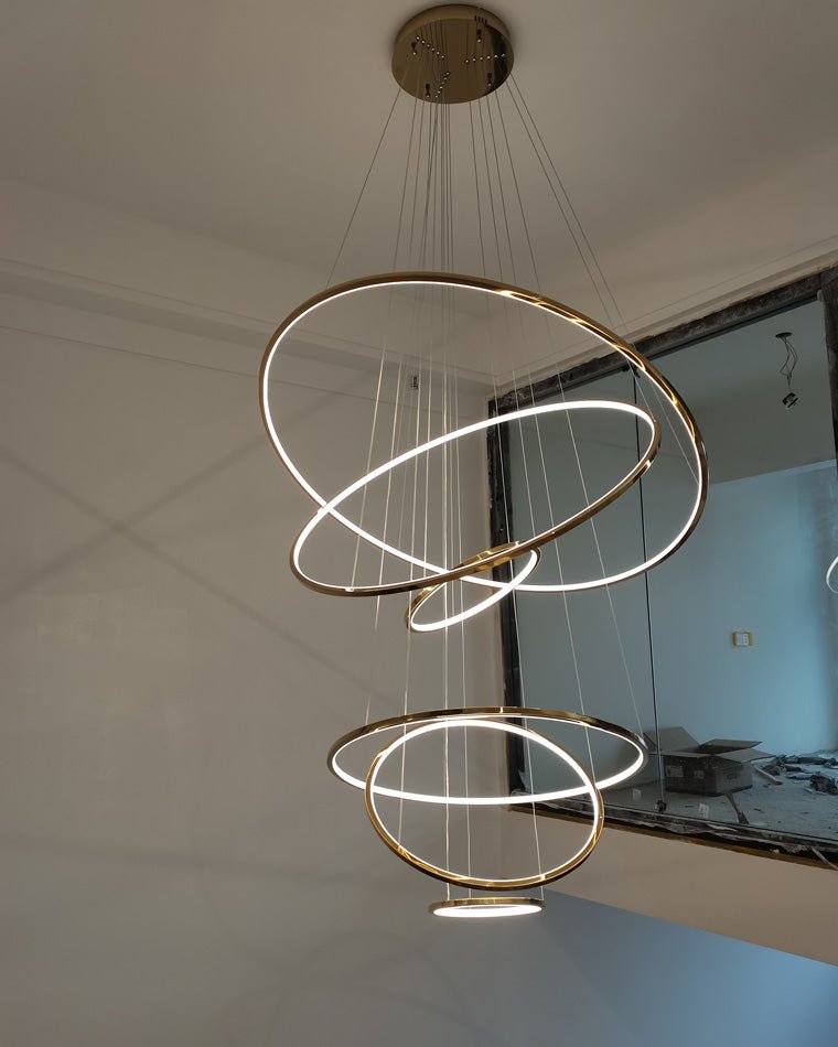 WOMO Large Tiered Ring LED Foyer Chandelier-WM2160 - 6 RingsGoldenWarm White & No dimmableBlushlighting