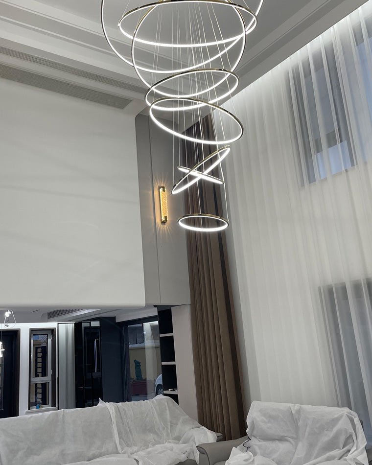 WOMO Large Tiered Ring LED Foyer Chandelier-WM2160 - 8 RingsGoldenWarm White & No dimmableBlushlighting