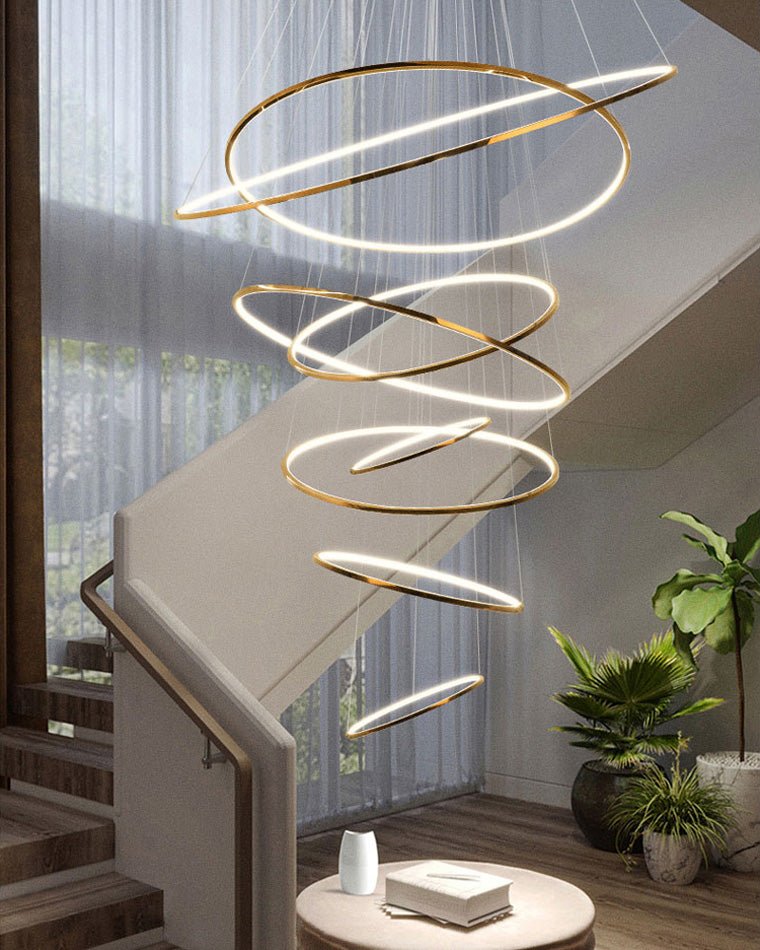 WOMO Large Tiered Ring LED Foyer Chandelier-WM2160 - 8 RingsGolden3 White Colors & Dimmable with RemoteBlushlighting