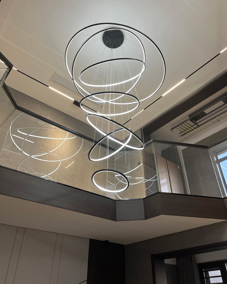 WOMO Large Tiered Ring LED Foyer Chandelier-WM2160 - 7 RingsShiny BlackWarm White & No dimmableBlushlighting