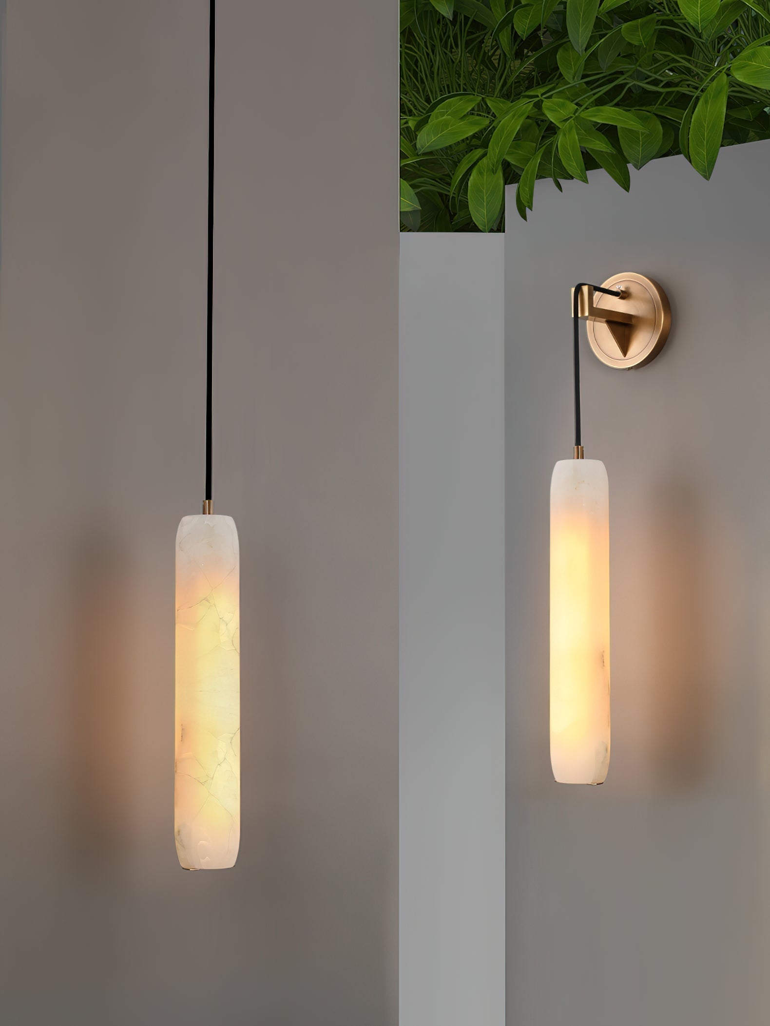 Wrenna Alabaster Flute Wall Lamp - D 7cm x H 38cm / ∅ 2.8″ x H 15″Brass＆White1 pieceBlushlighting