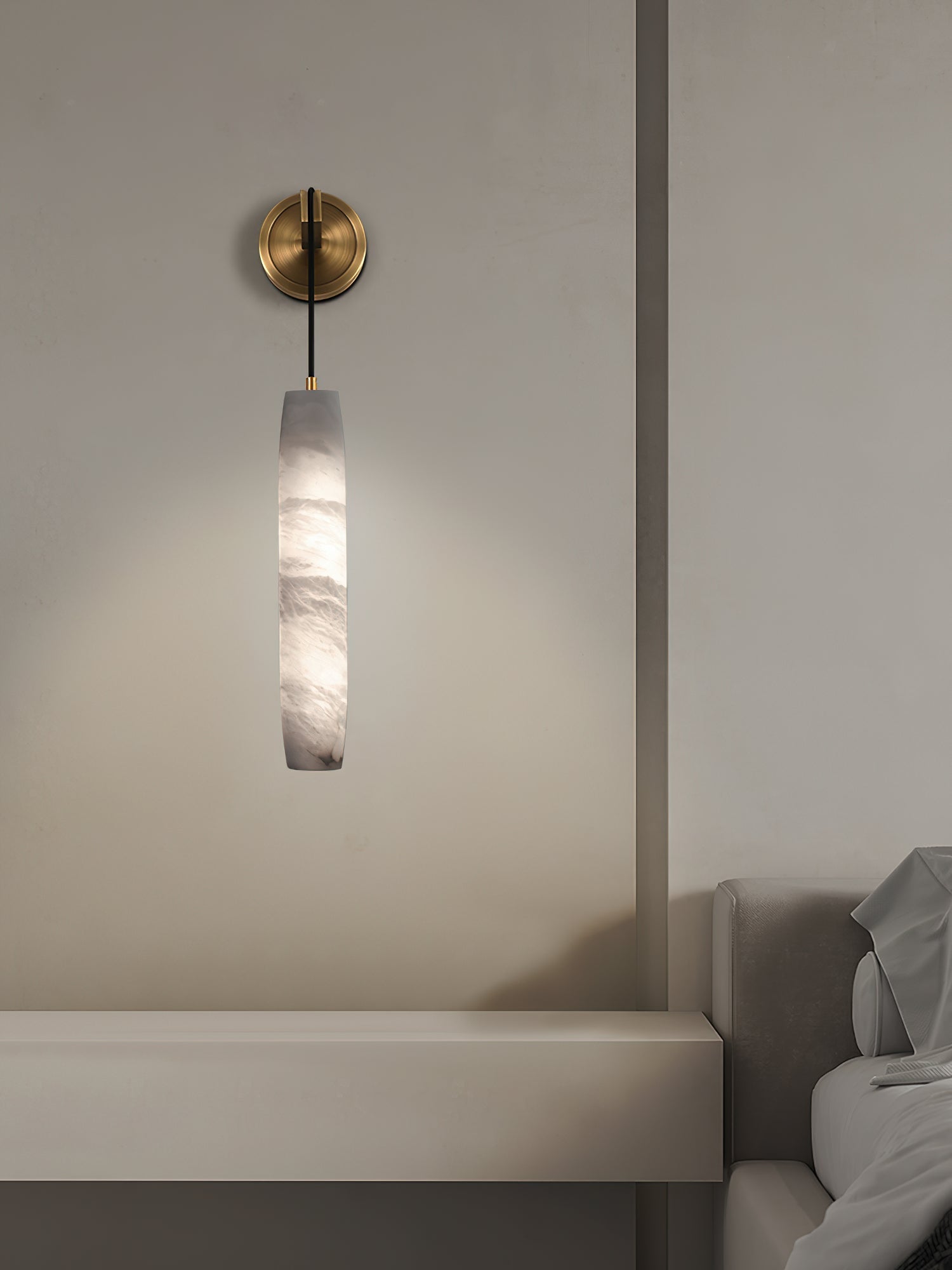 Wrenna Alabaster Flute Wall Lamp - D 7cm x H 38cm / ∅ 2.8″ x H 15″Brass＆White1 pieceBlushlighting