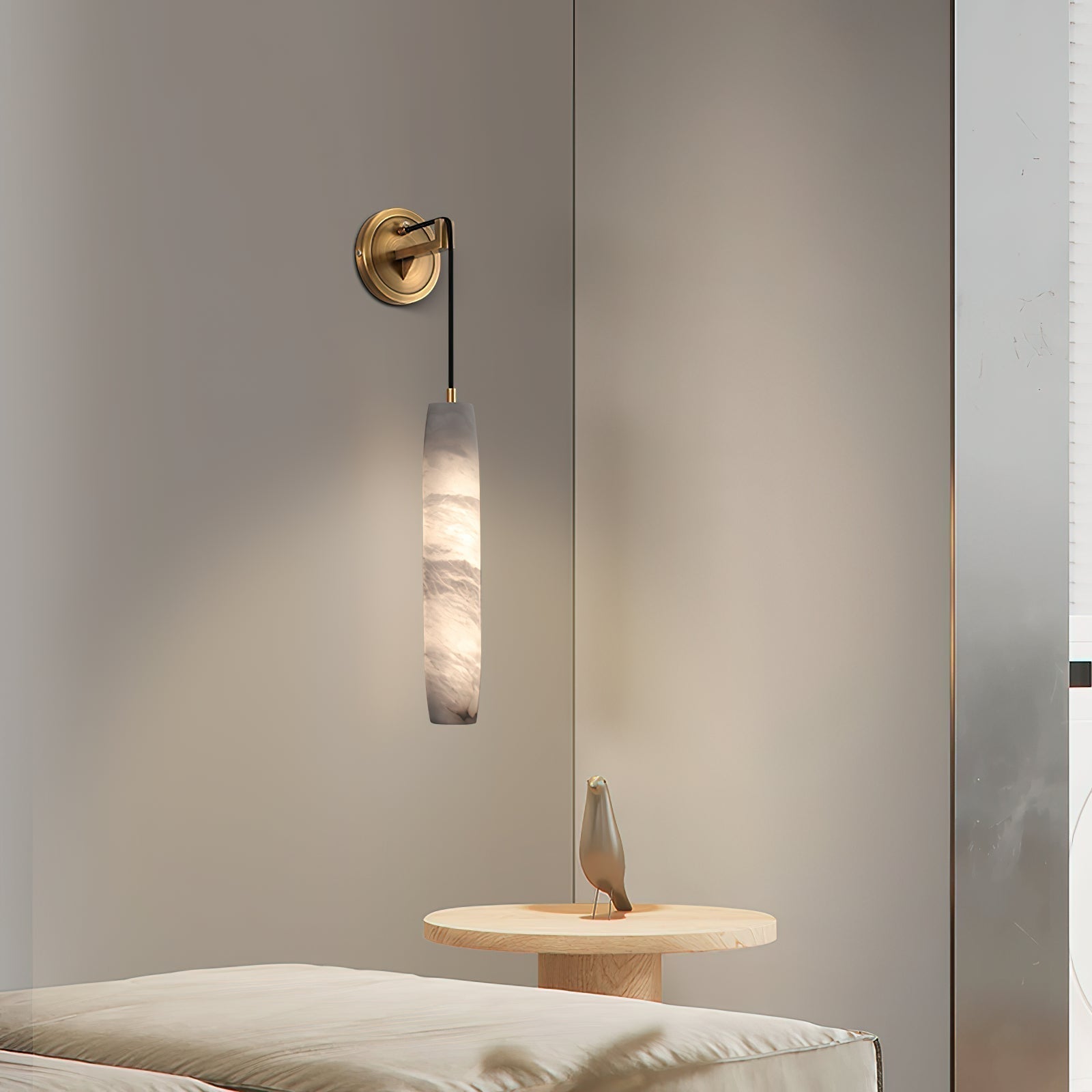 Wrenna Alabaster Flute Wall Lamp - D 7cm x H 38cm / ∅ 2.8″ x H 15″Brass＆White1 pieceBlushlighting
