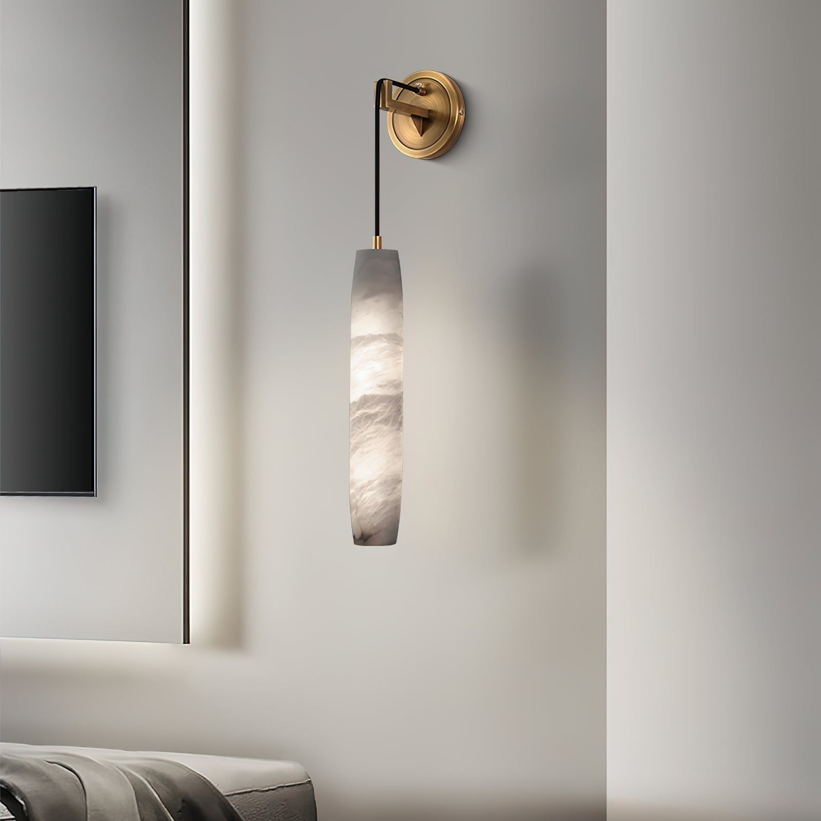 Wrenna Alabaster Flute Wall Lamp - D 7cm x H 38cm / ∅ 2.8″ x H 15″Brass＆White1 pieceBlushlighting