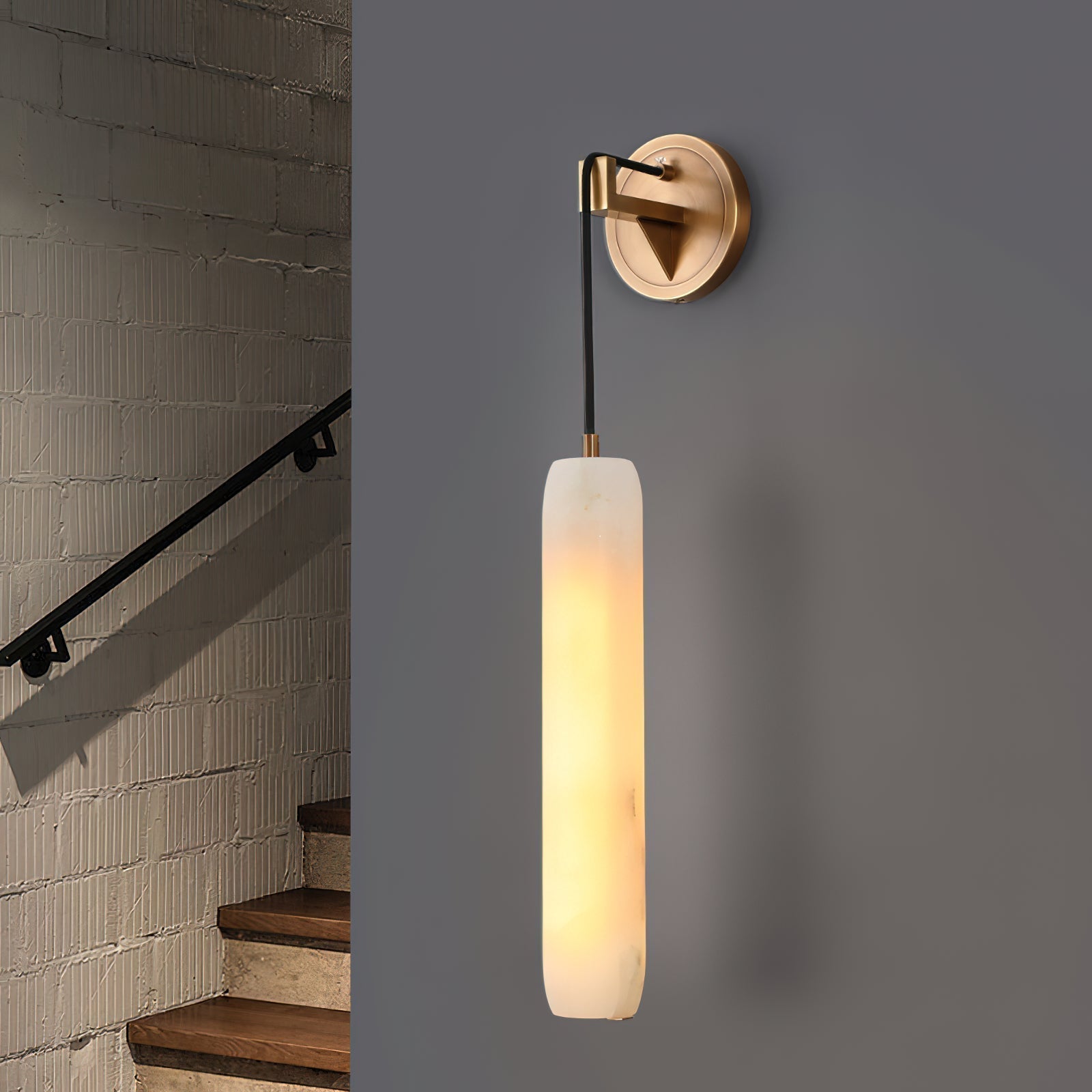 Wrenna Alabaster Flute Wall Lamp - D 7cm x H 38cm / ∅ 2.8″ x H 15″Brass＆White1 pieceBlushlighting