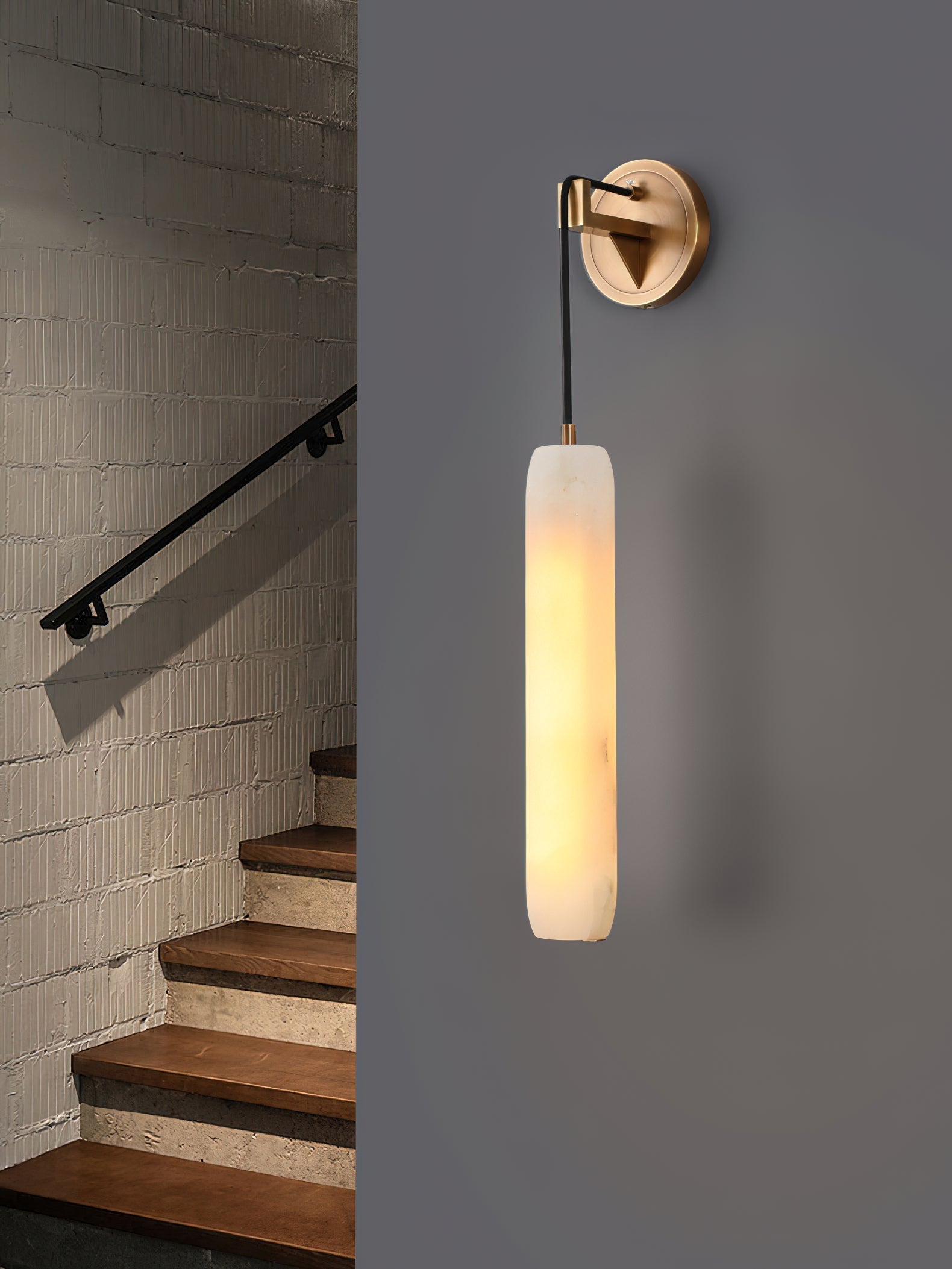 Wrenna Alabaster Flute Wall Lamp - D 7cm x H 38cm / ∅ 2.8″ x H 15″Brass＆White1 pieceBlushlighting