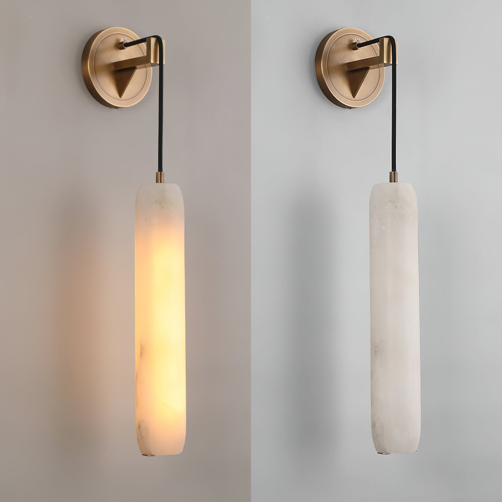 Wrenna Alabaster Flute Wall Lamp - D 7cm x H 38cm / ∅ 2.8″ x H 15″Brass＆White1 pieceBlushlighting
