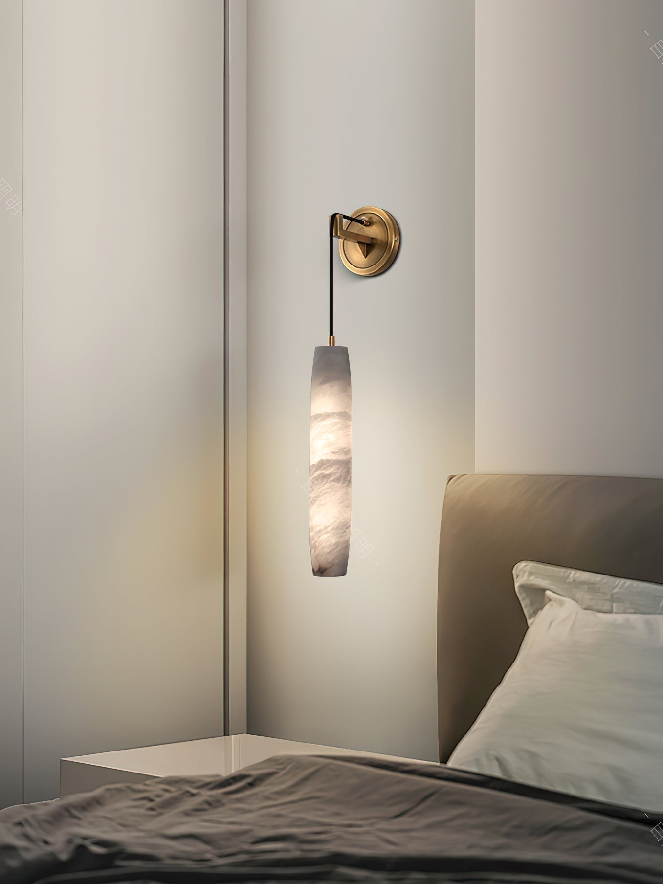 Wrenna Alabaster Flute Wall Lamp - D 7cm x H 38cm / ∅ 2.8″ x H 15″Brass＆White1 pieceBlushlighting