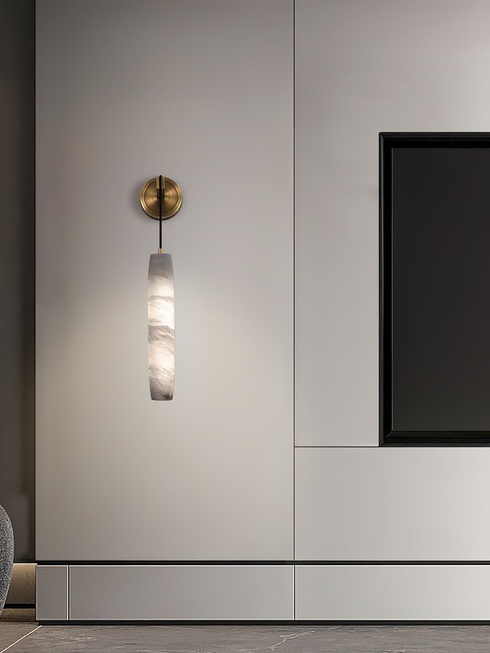 Wrenna Alabaster Flute Wall Lamp - D 7cm x H 38cm / ∅ 2.8″ x H 15″Brass＆White1 pieceBlushlighting