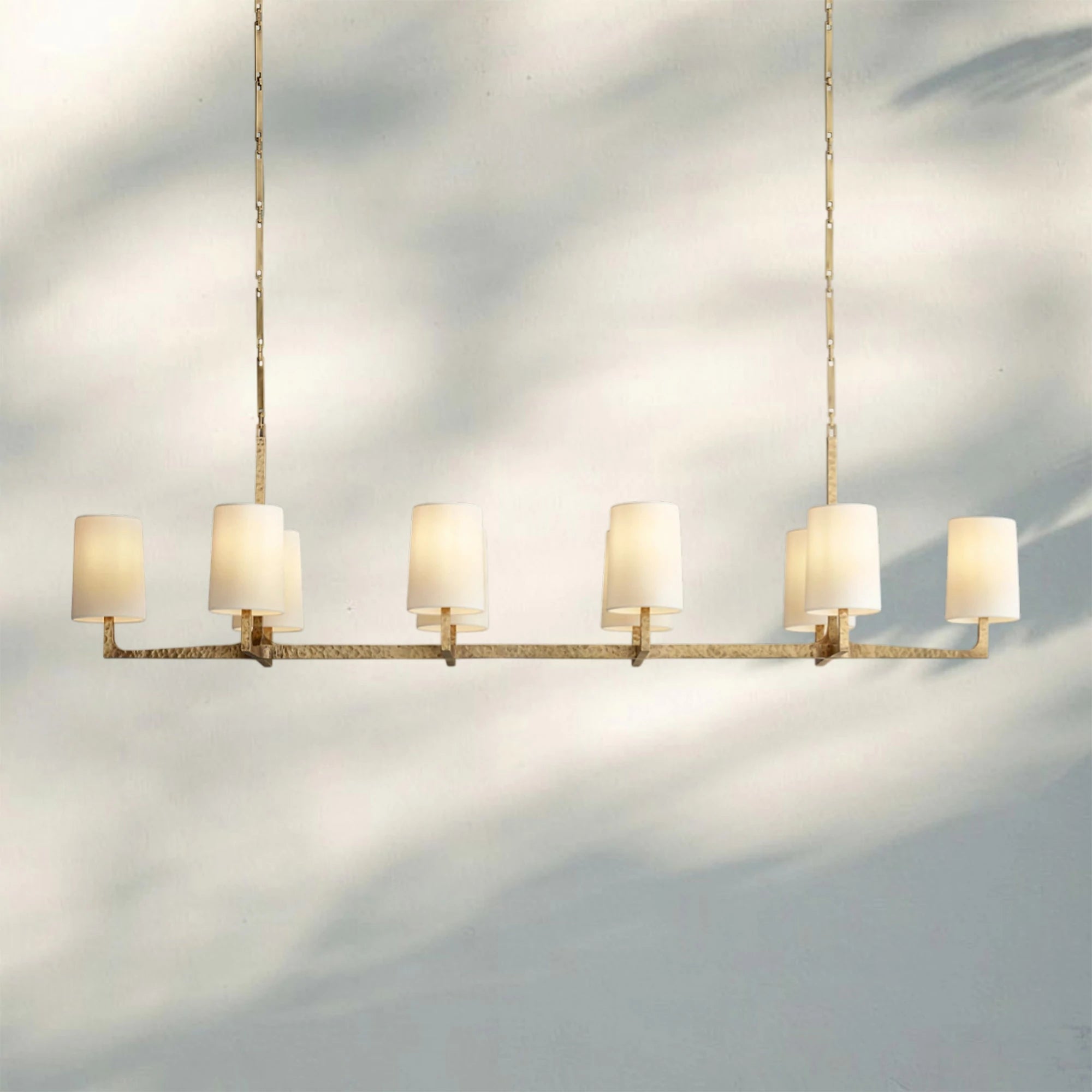 Wrighy Linear Chandelier 54'' 72''-72''-Hammered Brass-