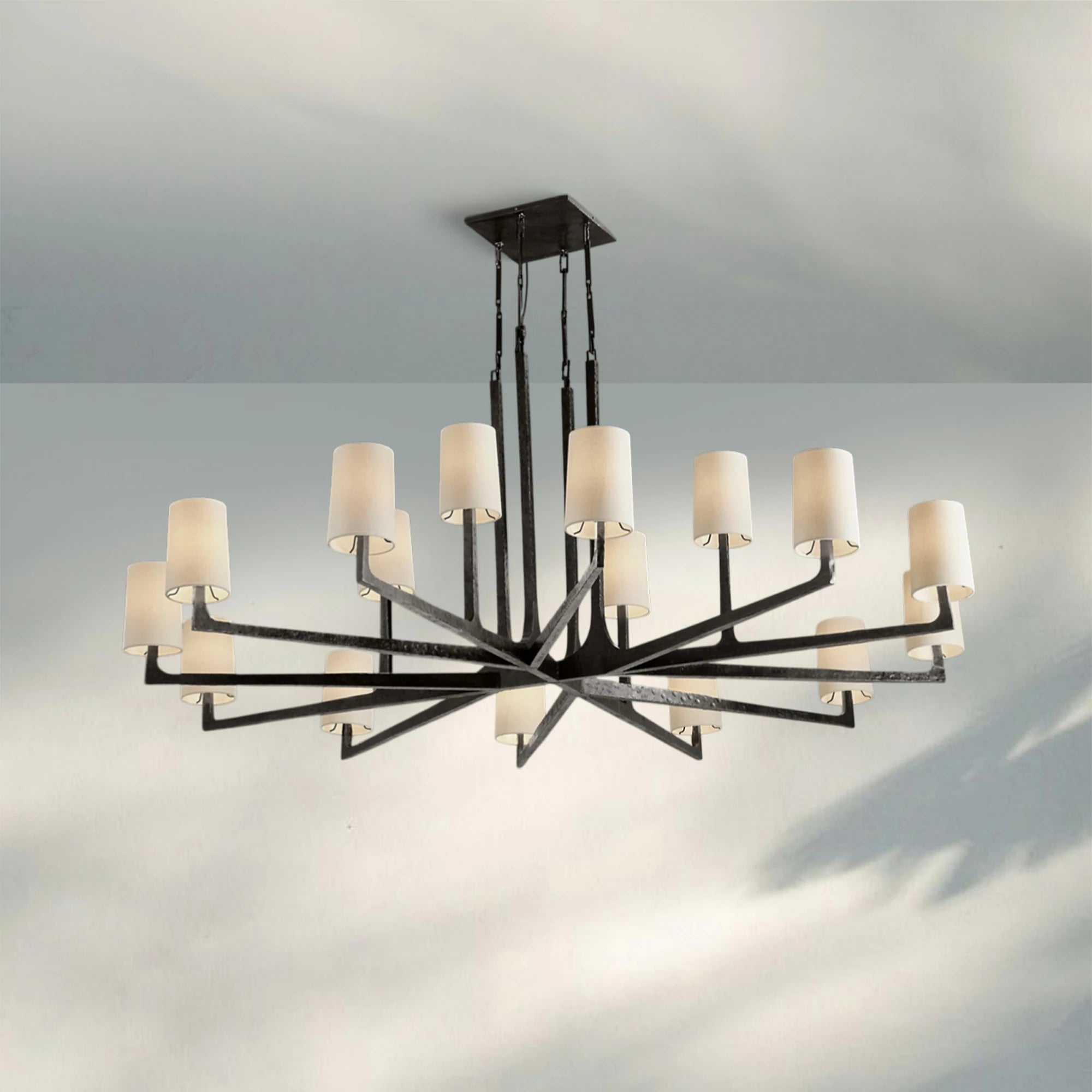 Wrighy Round Chandelier 36'' 48'' 60''-60''-Hammered Iron-