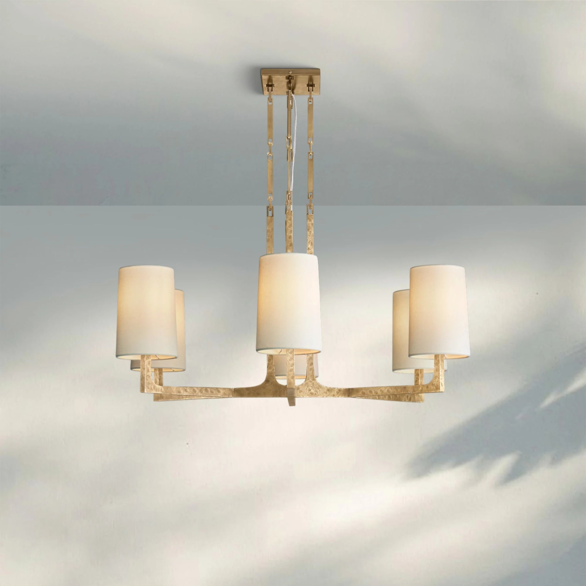 Wrighy Round Chandelier 36'' 48'' 60''-36''-Hammered Brass-
