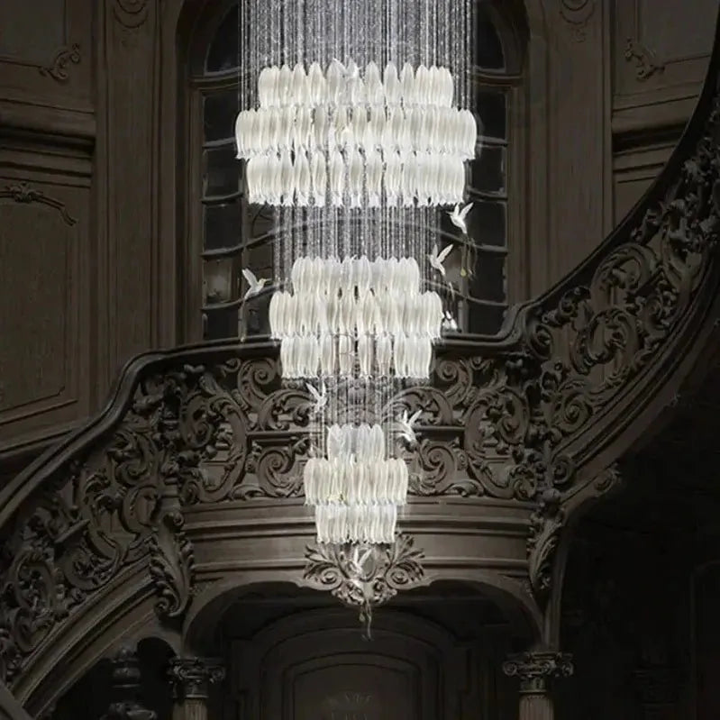 Yina White Ceramic Tulip Chandelier For Staircase-Chandeliers-Blushlighting-Blushlighting