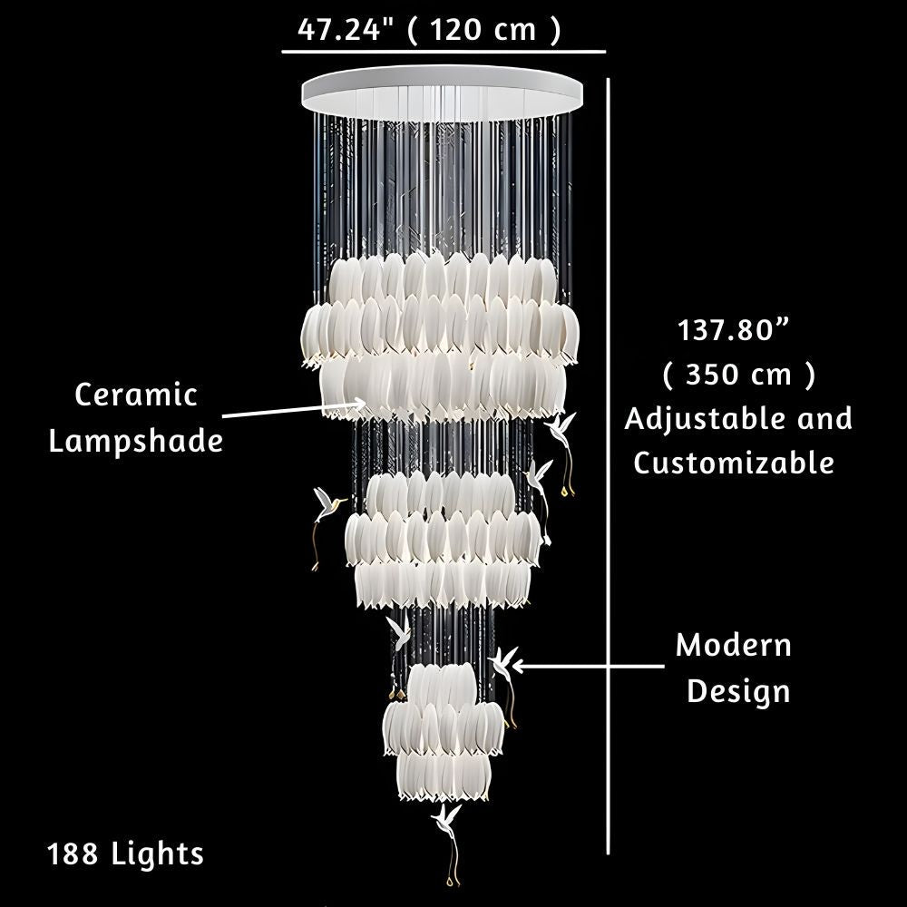 Yina White Ceramic Tulip Chandelier For Staircase-Chandeliers-Blushlighting-Blushlighting