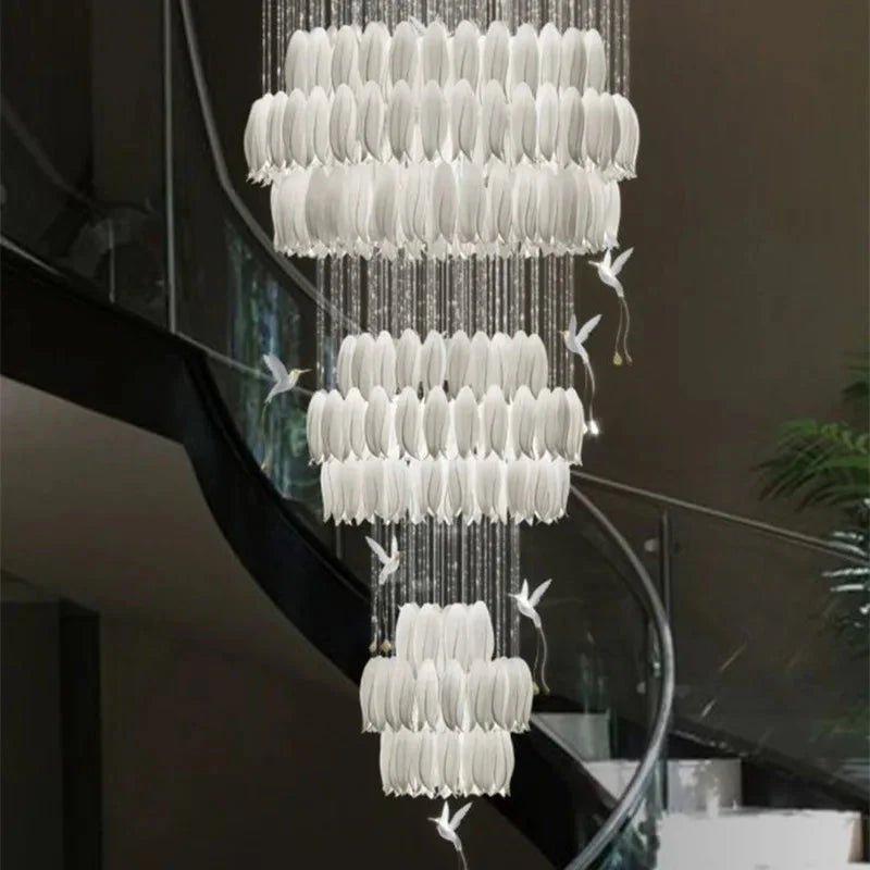 Yina White Ceramic Tulip Chandelier For Staircase-Chandeliers-Blushlighting-Blushlighting