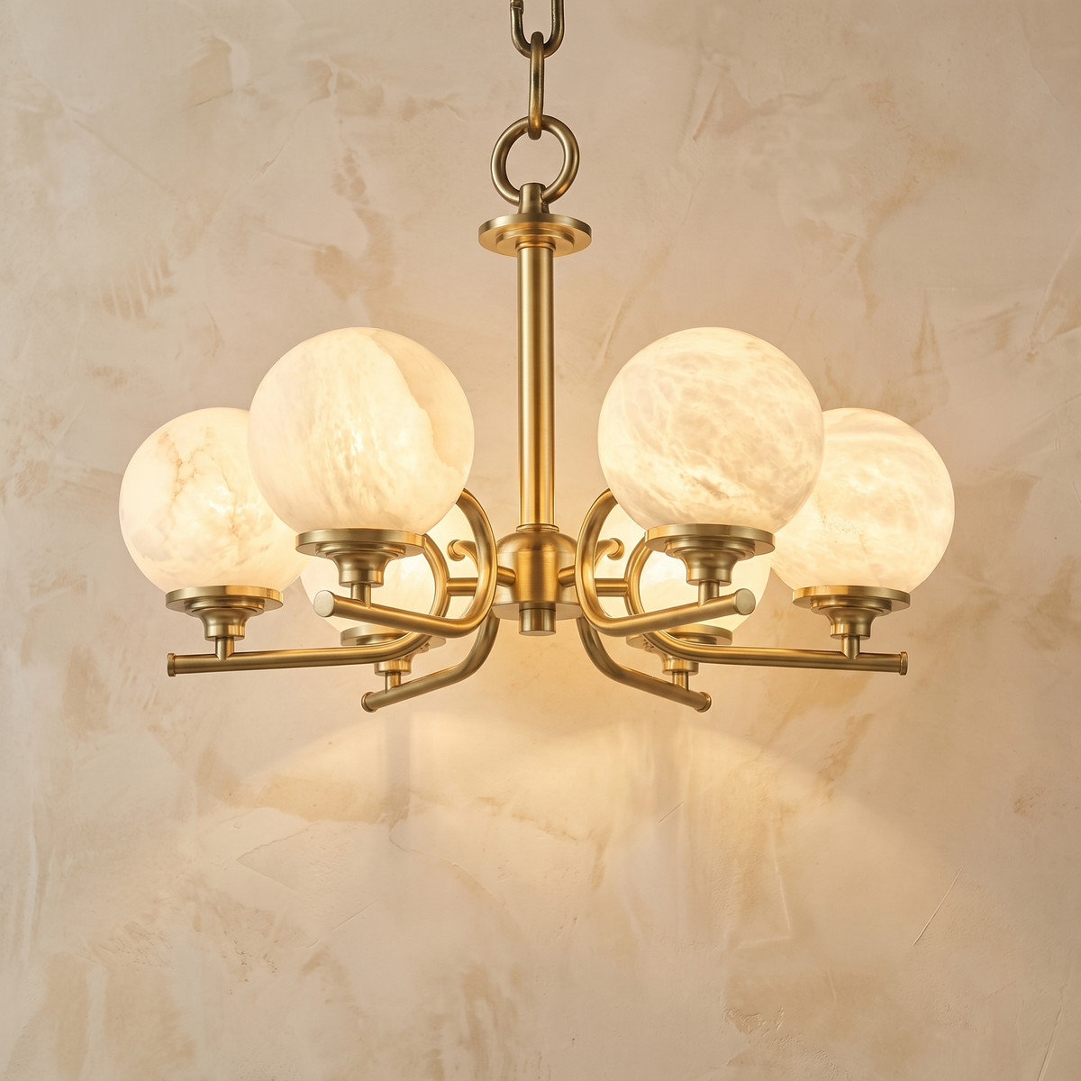 Brass 6-Arm Chandelier Alabaster — D570 — mra-brass-6-arm-chandelier-91064-d570-product