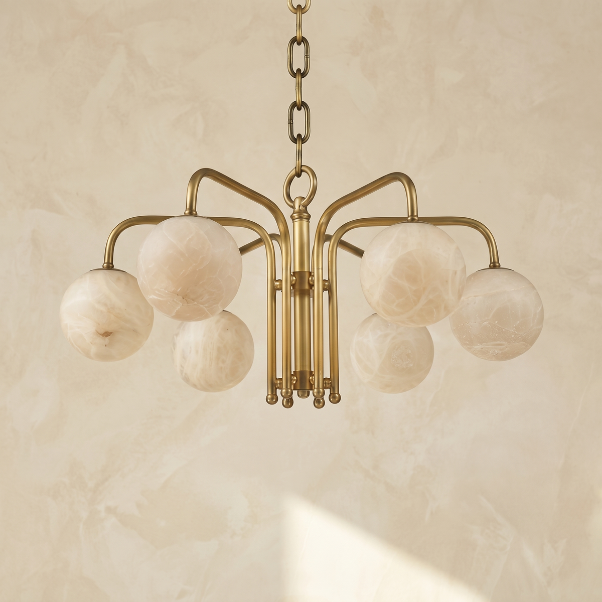 Brass 6-orb Alabaster Pendant Light — D730 — mra-brass-6-orb-70037-d730-dark