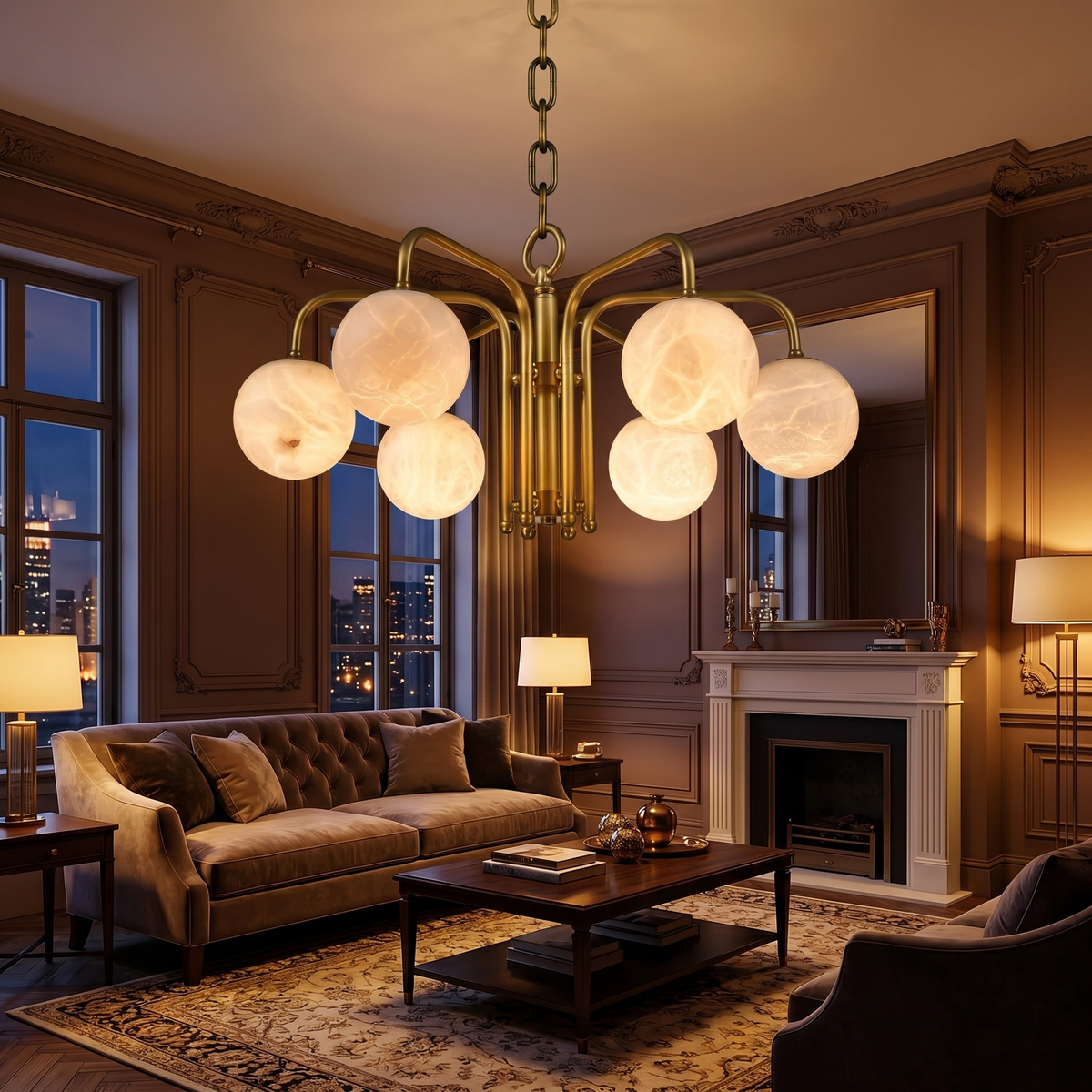 Brass 6-orb Alabaster Pendant Light — D730 — mra-brass-6-orb-70037-d730-scene-3