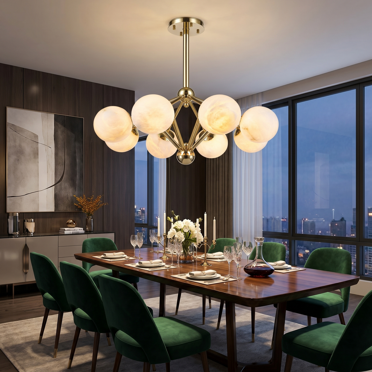 Brass 8-orb Alabaster Pendant Light — D820 — mra-brass-8-orb-70050-d820-scene-1